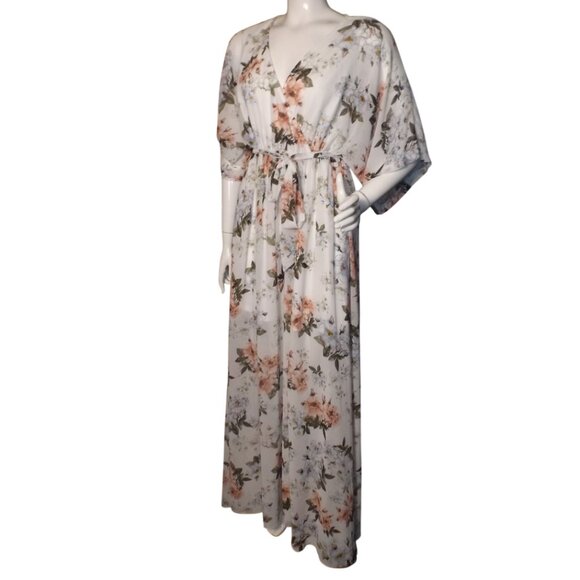 BALTIC BORN Maxi Dress, L, Off-white, Pink Floral, Faux Wrap, short lining - Picture 4 of 14